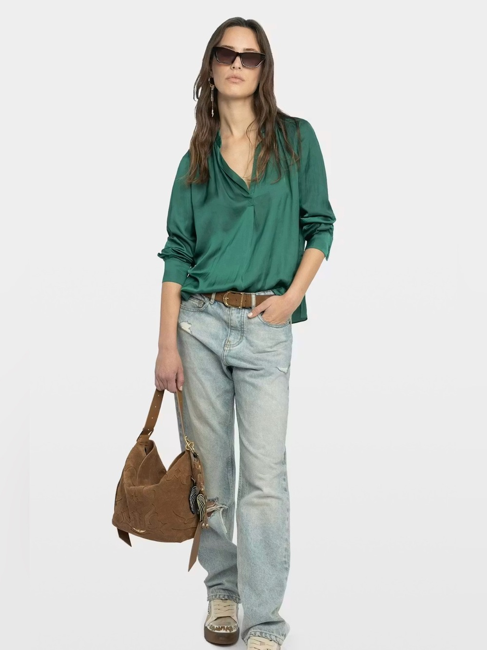 Zadig & Voltaire Tink Satin Blouse Emeraude | Size XS - Picture 10 of 12